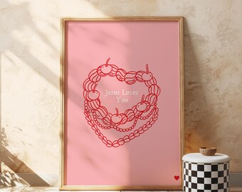 Pôster de bolo "Jesus te ama": Arte de parede cristã moderna (Download digital)