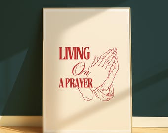 Arte de parede cristã: Vivendo de oração - Pôster retrô (Download digital)