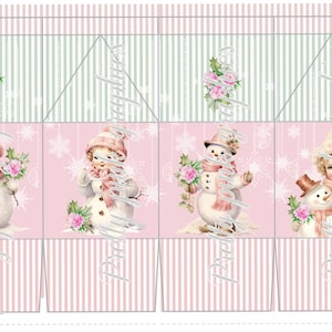 Porta-etiqueta de caixa de leite de Natal - caixa de presente - download digital e impressão - Ephemera - diário de lixo - livro de recortes - Natal rosa