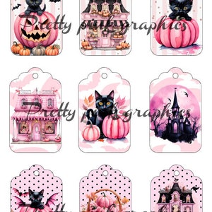 Pink shabby chic Halloween tags- bag tags- digital download -and print-Ephemera-junk journal- ATC cards-scrap booking -collage sheet