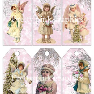 Vintage-Shabby chic-pink Christmas tags- digital download and print-pretty pink tags-ephemera tags- junk journal-ATC cards