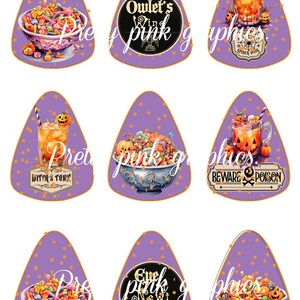 Etiquetas de Halloween, etiquetas para bolsos, descarga digital, brujas, maíz dulce e impresión, material efímero, diario basura, tarjetas ATC, álbum de recortes, hoja de collage