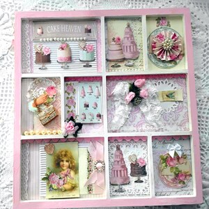 Shabby chic  inspired -Altered art memory board-wall hanging-laces-roses- scrapbook-cakes gems