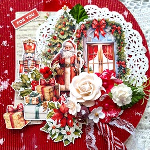 Christmas mixed media board- prima embellishments- shabby Christmas- wall hanging- shipping from Australia.