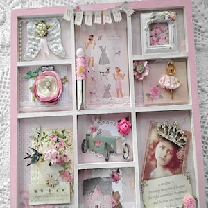 Shabby chic  inspired -Altered art memory board-wall hanging-laces-roses- scrapbook-