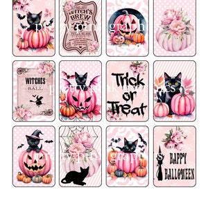 Pink shabby chic Halloween tags- bag tags- digital download -and print-Ephemera-junk journal- ATC cards-scrap booking -collage sheet
