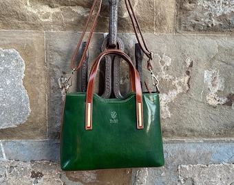 Handmade Italian Leather Tote Bag: Green Cowhide hand and Shoulder Bag