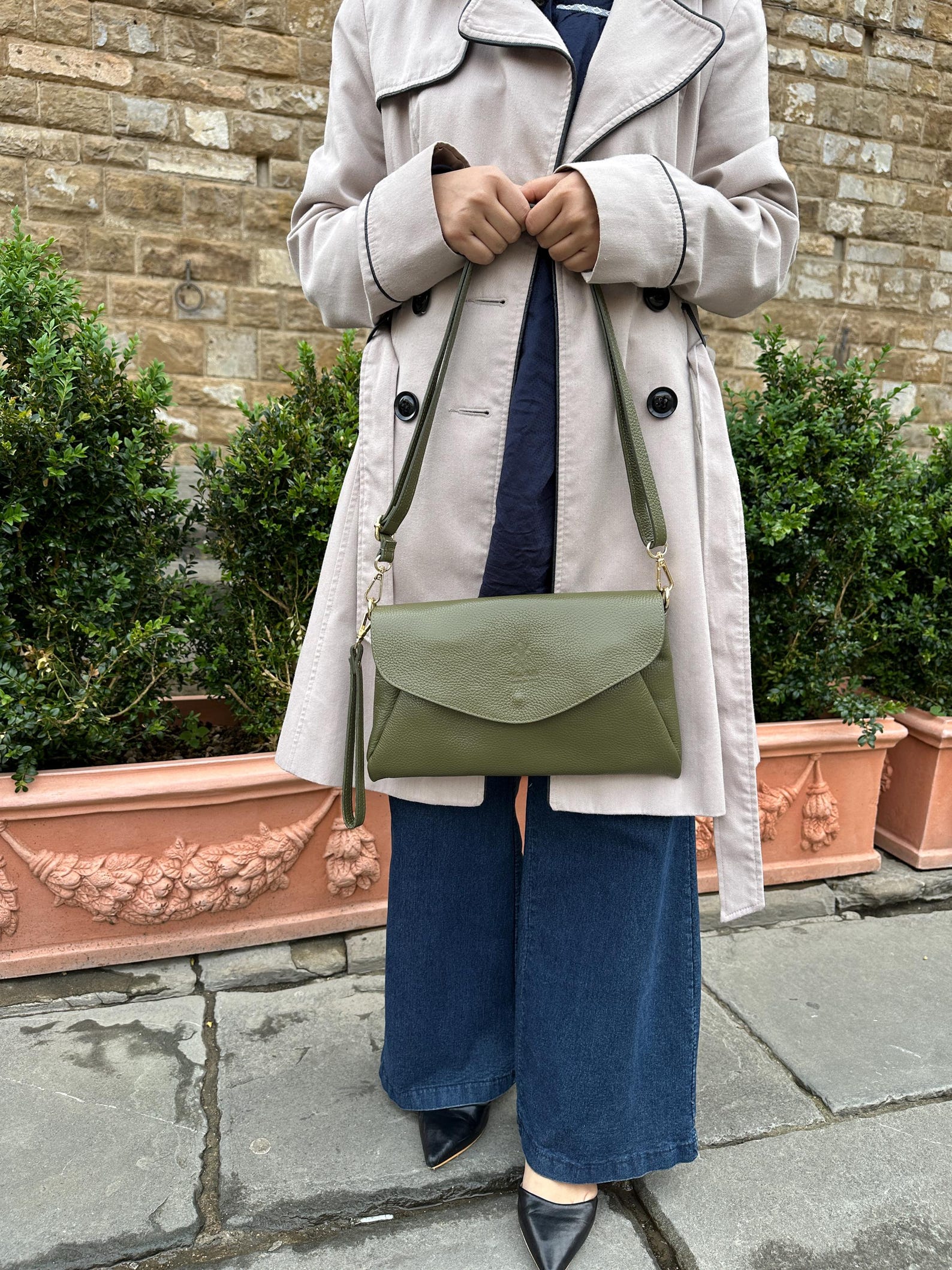 Genuine Italian Leather Clutch And Crossbody Bag - Mint main image 1
