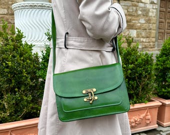 Handgemaakte groene Italiaanse leren crossbodytas