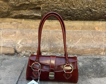 Brown Leather Shoulder Bag: Handmade Italian Vintage Handbag