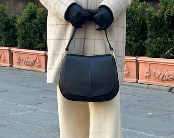 Bolso de piel italiano, bolso bandolera y bandolera hecho a mano en Italia para mujer