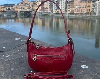 Handmade Italian Leather Crossbody Bag: Halfmoon Shoulder Bag