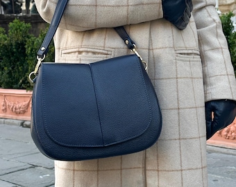 Bolso de piel italiano, bolso bandolera y bandolera hecho a mano en Italia para mujer