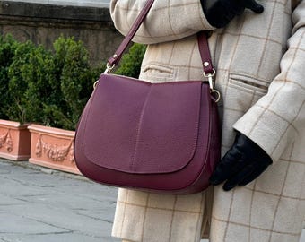 Bolso de piel italiano, bolso bandolera y bandolera hecho a mano en Italia para mujer