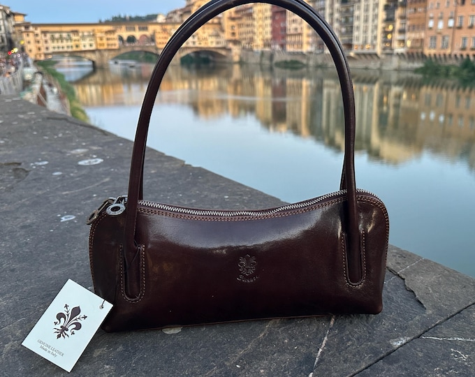 Italian Leather Shoulder Bag: Handmade Vintage Style Satchel