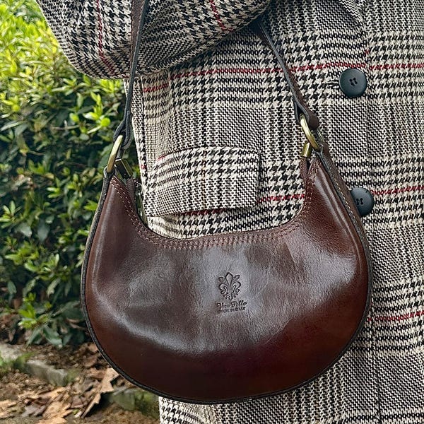 Borsa a tracolla in pelle italiana realizzata a mano: Borsa in pelle di vacchetta Florence