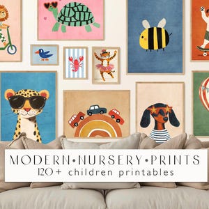 Kinderzimmer Print Bundle - Kinderzimmer Moderne Wandkunst - Kinderzimmer Minimalistische Drucke Baby Zimmer Dekor Poster mit Tieren Spiel Zimmer Drucke