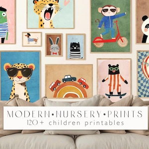 Kinderzimmer Drucke - Kinderzimmer Wandkunst - Kinder Spielzimmer Minimalistisches Print Bundle - Babyzimmer Dekor Poster mit Tieren - Lustige Printables