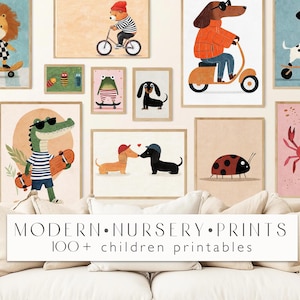 Láminas para guardería, arte de pared para habitación de niños, arte bonito para habitación de niños, decoración de habitación de bebé, carteles para niñas o niños, paquete de más de 100 animales imprimibles