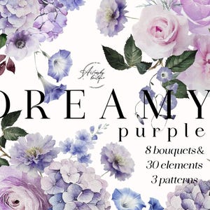 Clipart floral violet fleurs aquarelle PNG printemps bouquets faire-part de mariage numérique Clip Art violet lavande bleu printemps Floral design