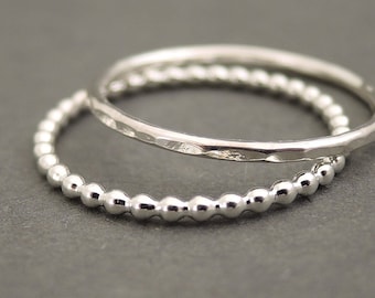 Silver Bead Rings set of 2 Dainty Ring for women ready to ship everyday jewelry Thumb Ring size 9 boho jewelry anniversary gift for her