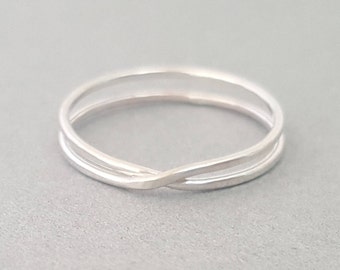 Double Band Twist Ring Ready to ship cross over ring thin Sterling Silver stacking ring