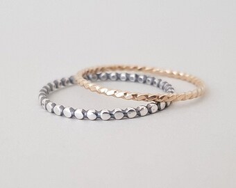 Mixed Metal Rings set of 2 Super Thin Gold and Silver size 9 thin thumb rings stackable ring set handmade jewellery for women