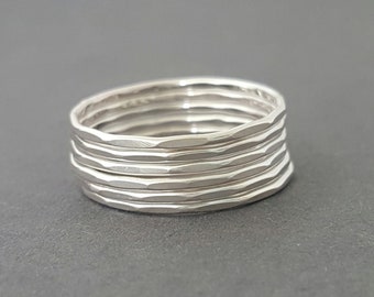 Silver Ring Faceted skinny band choose quantity super thin stackable midi ring, knuckle ring or thumb ring