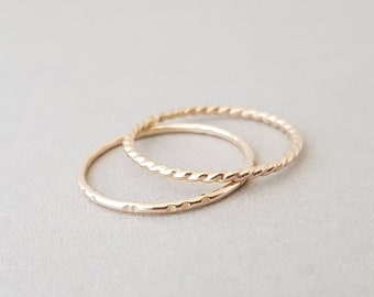 Thin Gold Ring Set 2 super dainty notched boho rings for women 14k gold filled delicate stacking rings