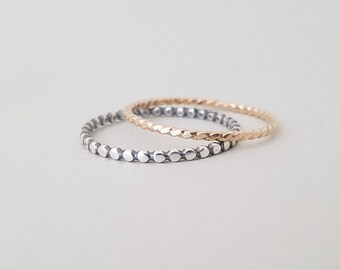 Mixed Metal Rings set of 2 Super Thin Gold and Silver size 9 thin thumb rings stackable ring set handmade jewellery for women