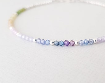 Dainty Colourful Bracelet tiny 2 mm beads handmade jewelry minimalist gifts for best friends sterling silver jewellery