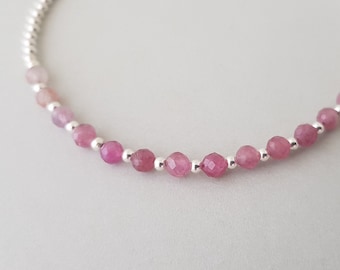 Pink Tourmaline Bracelet sterling silver natural gemstone beads October birthstone dainty jewelry gifts for girlfriend daughter mother