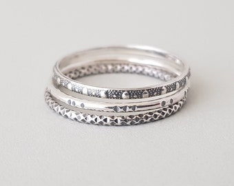 Set of 3 Sterling Silver Rings Dainty Stacking Rings for Him black oxidised silver size 8 ready to ship