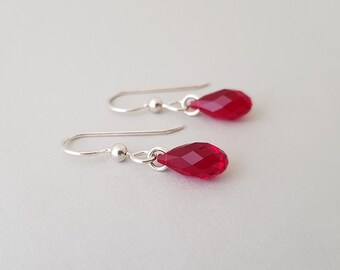 Red Crystal Earrings, sterling silver earrings for women, valentines day gift, friendship gifts, siam swarovski crystal