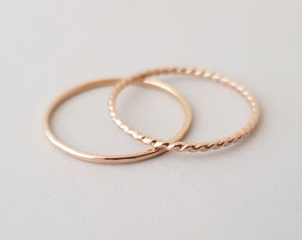 Rose Gold Rings Set super thin stacking rings 2 minimalist rose gold filled stackable rings dainty gold jewelry for women
