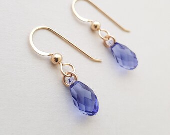Tanzanite Crystal Earrings dainty gold filled earrings for women purple dangle Earrings birthstone jewelry handmade gifts for girlfriend