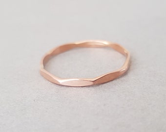 Faceted Band Ring rose gold ring or silver ring stackable hammered Thumb Ring for her