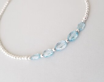 Natural Blue Zircon Bracelet December Birthstone Gifts for women earth mined zircon gemstone dainty sterling silver beads bracelet