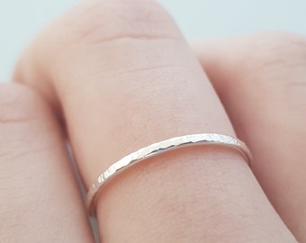 Thin Silver Ring textured band minimalist ring sterling silver thumb ring handmade jewellery stackable rings for women dainty boho jewelry