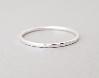 Sterling Silver Ring thin stacking rings minimalist everyday hammered band