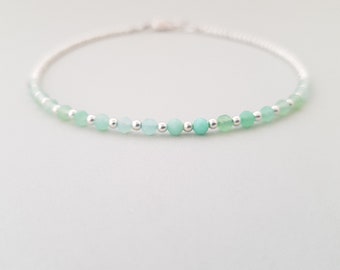 Chrysoprase Bracelet natural green gemstones dainty beaded jewellery best friend gifts sterling silver crystal stackable bracelet
