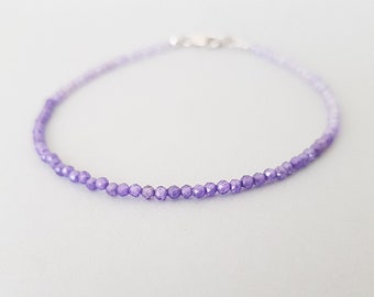 Ombre Purple Beaded Bracelet, Dainty Jewellery for women, Cubic Zirconia stackable bracelet, Sterling Silver Gifts for daughter