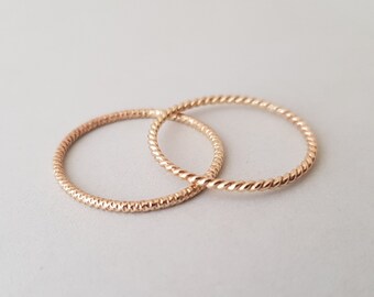 Thin Gold Ring Set of 2 gold filled minimalist Stacking Rings delicate sparkly ring dainty gold thumb rings