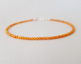 Orange Beads Bracelet, super thin Cubic Zirconia, friendship gifts, layering bracelet for women, Sterling Silver Jewellery