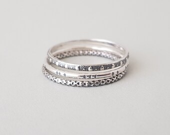 Set of 3 Sterling Silver Rings Dainty Stacking Rings for Him black oxidised silver size 8 ready to ship