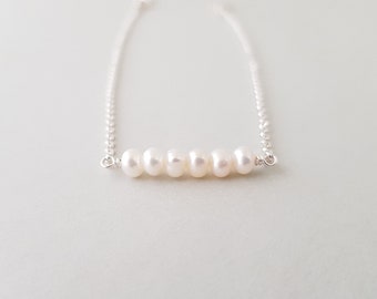 Pearl Bar Bracelet Dainty Silver Chain Bracelet white freshwater pearl jewelry June Birthstone stackable bracelet best friend gift
