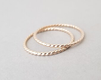 Two Gold Twist boho Stacking Rings set of 2 thin gold filled boho set womens jewelry