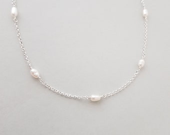 Dainty Pearl Anklet silver body jewellery for her ankle bracelet handmade gift freshwater pearl chain