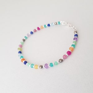 Rainbow Bracelet, natural gemstone bead mix, 925 sterling silver jewelry, dainty boho bracelet for women zdjęcie 4