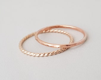 Rose Gold Ring and Gold Twist Ring dainty thin stackable ring set